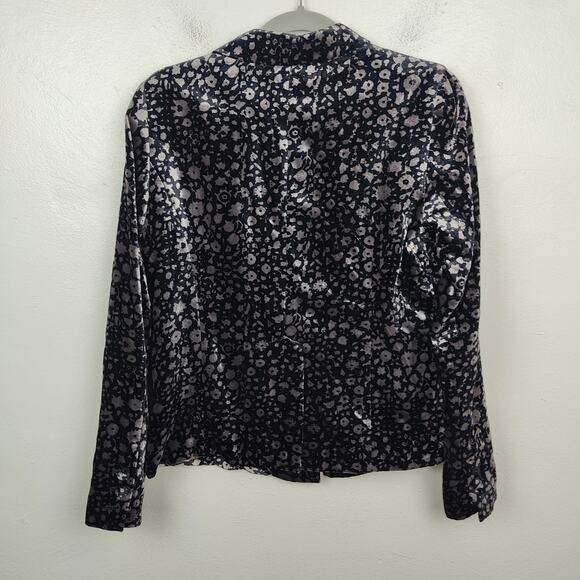 Anthropologie Elevenses Lumi Velvet Blazer Women 4 Black Gray Floral Boho Preppy - Picture 4 of 11